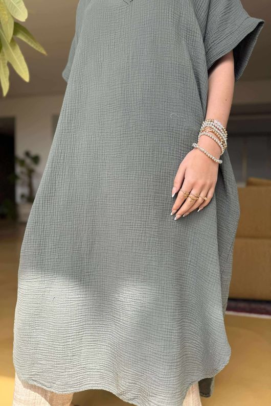 Made in Italy Paulo Pillow Cotton Shirt Dress Khaki
